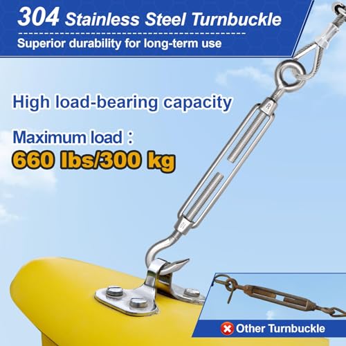 TooTaci 10PCS M10 Turnbuckle, 304 Stainless Steel Turnbuckle Hook and Eye | Turnbuckle Wire Tensioner, 660 lb Heavy Duty Adjustable Turnbuckles for Cables Wire, Cable Tightener, Trampoline, Tent, Tarps - size: M10 OC-10Pcs