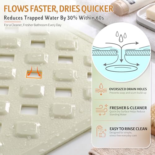 Yimobra Bathtub Mat Non Slip, Super Strong Suction Cups, 28"X16" Long Shower Mat with Drain Holes, Machine Washable Fast Draining Bath Mats, Bathroom Essentials,Beige - color: Beige, size: 27.5 X 15.5 Inch