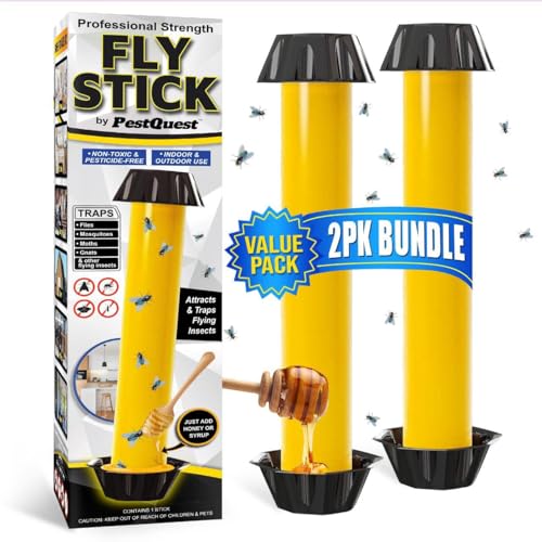 Pest Quest Sticky Fly Stick, Fly Stick for Mosquitoes, Sticky Trap for Flies Gnats Wasp Flying Insects, Bug Catcher, Indoor or Outdoor Use, Ready to Use Home (2, Count, 1)
