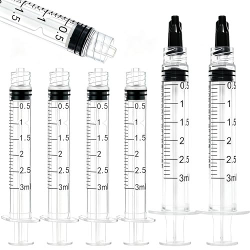 60 Pack 3ml Luer Lock Syringe without Needle - 3cc Plastic Syringes for Liquid, Individually Sterile Sealed with Cap, for Colostrum Collection, Oral, Pet Feeding, Glue, Oils - size: 3ML