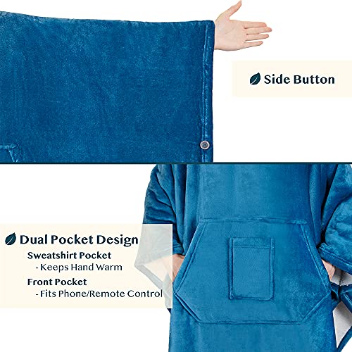PAVILIA Wearable Blanket Poncho Women Men, Oversized Hoodie Sweatshirt Sweater Neck Warmer, Fleece Soft Hug Sleep Pod Adult - color: Teal Blue, size: Fleece