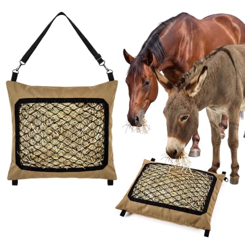 1 Pack Slow Feed Hay Bag for Horses & Donkeys, 23 x 19 in | 1000D Heavy Duty Fabric, 1.34 In Diamond Mesh, Easy Fill Top Design, Adjustable Hanging Straps, Ground or Hanging Feeding