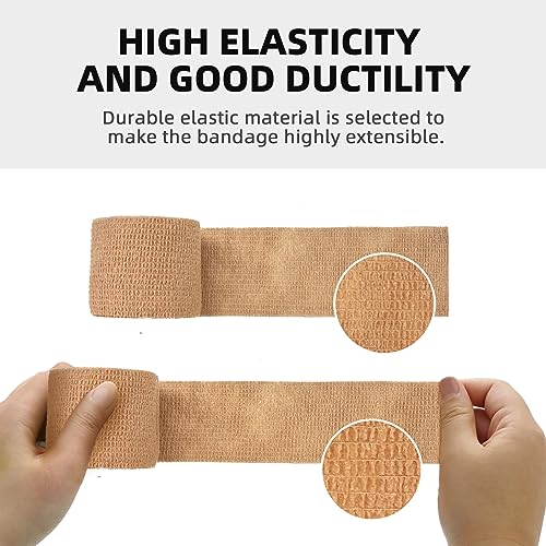 OK TAPE Self Adherent Cohesive Bandages Wrap 24Packs 1" x 5 Yards | Non-Woven Self Adhesive Bandage Wrap for Thumb, Finger, Wrist, Ankle, Vet Wrap Bandages Tape (Beige) - color: Beige/Tan, size: 1 In x 5 Yards