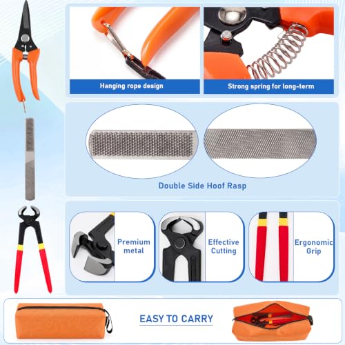 8Pcs 8" Farrier Tool Kit, Hoof Rasp Nipper Trimmer Brush Calf Sling | 8" Hoof Nipper, 300lb Capacity Adjustable Weighing Sling, Storage Bag Included, for Goat, Pig, Sheep, Donkey, Equine, Alpaca - style: Complete Hoof Care Kit