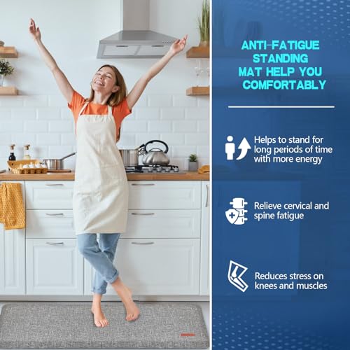 Anti Slip 7/8 inchs Anti Fatigue Kitchen Floor Mat, Ergonomic Comfort Standing Mat, Waterproof Kitchen Runner for Home, Kitchen, Office, Laundry, Garage (Light Gray, 17.3" x 60" -0.87") - size: 60"L x 17"W x 0.9"Th