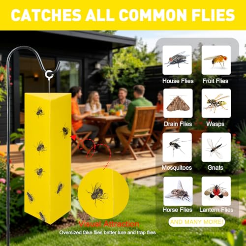 8 Pack Sticky Fly Traps for Indoor Outdoor with Hanging Hook | Odorless Yellow Super Sticky Hanging Flies Catcher, Fly Stick for Mosquito Aphids Wasp Fungus Gnats for Home Farm Ranch - size: 8 pack
