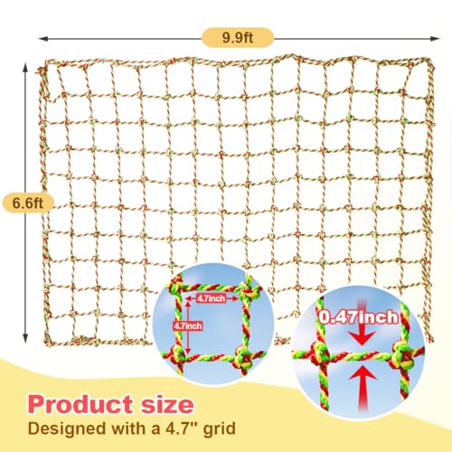 Climbing Net, 6.6ft X 9.9ft Polyester Climbing Cargo Net for Kids Outdoor, Heavy Duty Large Military Playground Equipment, Rope Ladder, Swingset, Indoor & Outdoor, Treehouse, Jungle Gyms - size: 6.6ft X 9.9ft