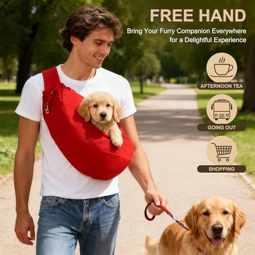 Dog Sling Carrier for Small Dogs and Cats Up to 16.5 Lbs, Adjustable Buckle with Pocket Pet Sling Carrier Safety Harness, (Black, 1 Pcs) Intended for Outdoor/Camp/Travel - color: Black