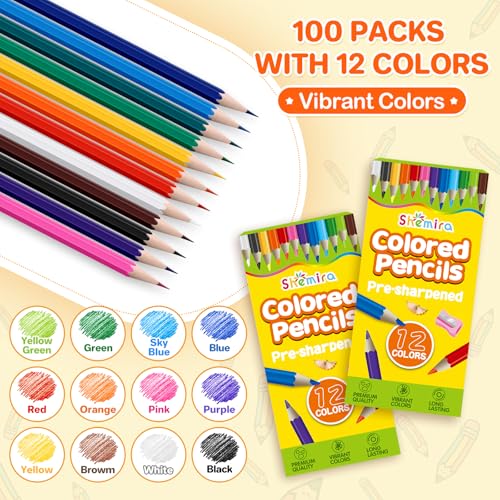 1200 Pcs Colored Pencils Bulk Set for Kids, Pre-sharpened Coloring Pencil | 100 Pack 12 Colors, Erasable Color Pencils', School Supplies for Kids Teachers, Back to School Supplies