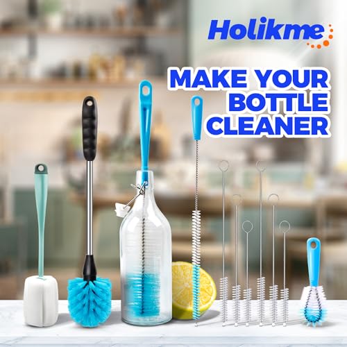Holikme Bottle Brush Tube Cleaning Lab Set with Long Handle,Green | Straw Cleaner Brush for Cup Cleaner for Washing Narrow Neck Beer Wine Decanter Pipes Lids Sinks Cap Covers - color: Green