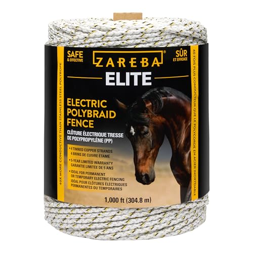 Zareba Elite Electric Polybraid Horse Fence, 1000 ft Roll | 600lb Break Strength, 4 Copper Strands, UV-Resistant Electric Fencing Wire for Horse Electric Fence Training, EL1000C4-Z - size: 1000 ft.