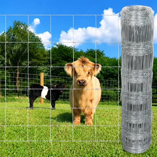 Farm Fence, 3ft X 164ft Wire Fence,Galvanized Woven Wire Fencing | Hog Goat Cattle Deer Livestock Fence for Yard and Animals Protection - size: 3ft X 164ft