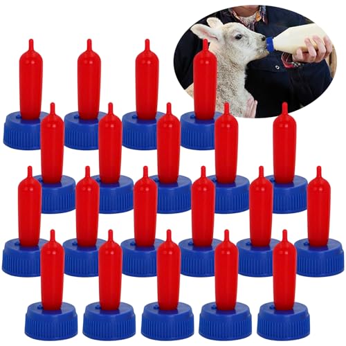 20 Pack Goat Nipples Soft Rubber Animal Milk Feeding Nipple | with Flutter Valve & Vent Leak-Proof Slow Flow Reusable Teat for Lambs Goat Sheep Pup Foal Calf Piglet, Screw On Soda Bottle - color: blue