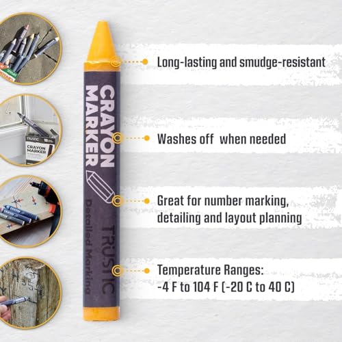 Universal Crayon Wax Marker for Industrial and Craft Detailed Marking on Lumber Metal Carton Ceramics Concrete Glass Plastic Tire, 4 x 1/2", Pack of 6 (Yellow) - color: Yellow