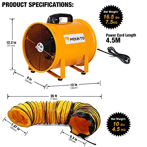 MOUNTO COMBO Heavy Duty Cylinder Fan with 25-foot Vinyl Hose (8inch) - size: 8inch