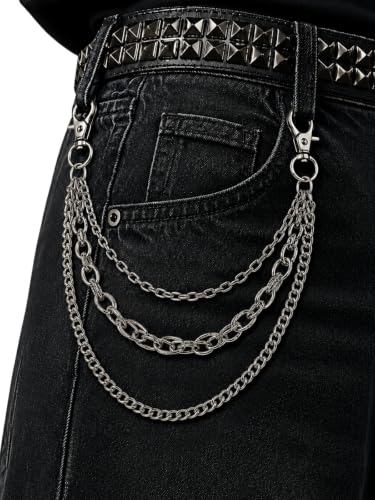 Layered Wallet Chain, Pants Chain for Men and Women | Layered wallet and pants chains for men and women to style jeans with punk, Y2K, biker, and streetwear looks. - color: Industrial Silver - Heavy Triple