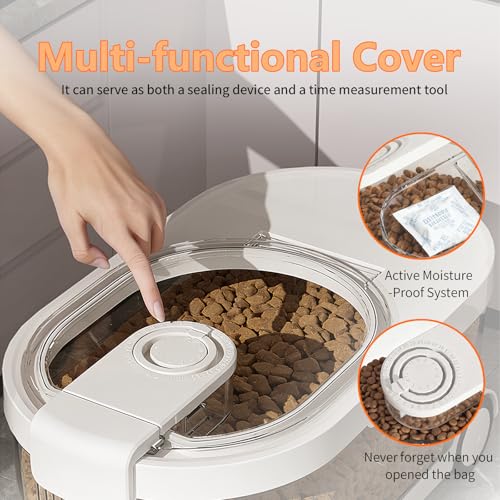 Airtight Dog Food Storage Container with Desiccant Chamber,Cat Food Storage with Timer,Wheels & Scoop,7 Liter,10-12 lbs/7 kg,for Small Dog,Cat & Bird Feed,Clear BPA-Free Slim Rolling Bin with Lid