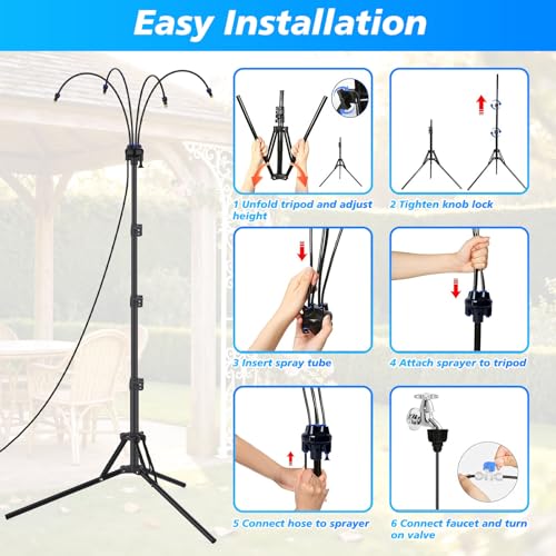 Standing Misters for Outside Patio - Adjustable Height Stand Misting system for Cooling Outdoor, 26.5FT Portable Water Mister for Garden Backyard BBQ Party Tanning Pool Beach Cooling & Water Playing