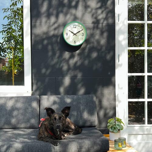 Cloudnola Indoor Outdoor Waterproof Metal Wall Clock with Thermometer and Hygrometer, Green, 12 inch Silent Non-Ticking Battery Operated Quality Quartz Round Clock for Patio and Home Decor