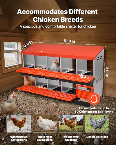 VEVOR 2 Tiers Chicken Nesting Boxes, 10 Compartments, Metal Egg Laying Boxes with Protective Collection Lids, Roll Out Nesting Box, Easy to Assemble, Ideal for Hens, Ducks, Chickens, and Other Poultry