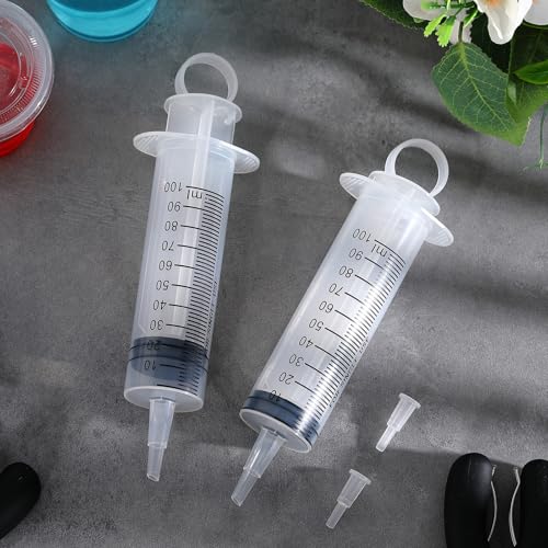 Geiserailie 20 Pcs 100 ml Large Syringes Bulk Individual Sealed Plastic Garden Syringe to Use Clean for Liquid Lip Gloss Paint Oil Measuring Filtration Watering Plant Refilling Feeding Industrial - size: 100 ml