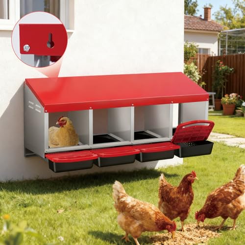 Chicken Nesting Boxes with Cleanable Pull-Out Trays, 4-Hole Wall Mount Roll Away Nest for Easy Cleaning & Egg Collection - size: 4 holes