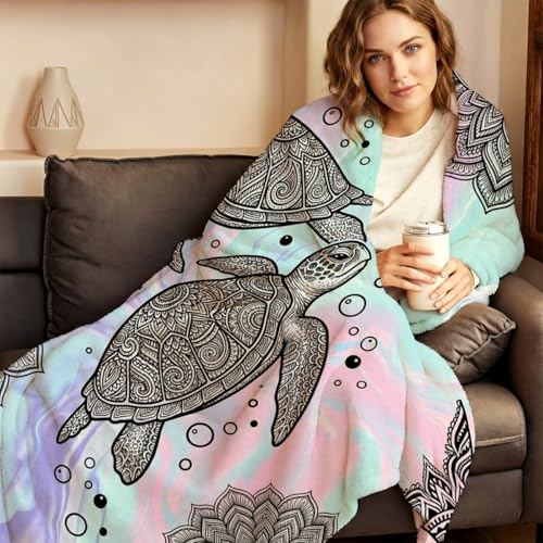 Mandala Sea Turtle Throw Blanket, Soft Flannel Fleece 60" x 80" | Yujiiso Mandala Sea Turtle Blanket Lightweight Decor for Living Room, Bedroom, Office and Travel, Home Decor Gift - color: Mandala Sea Turtle Throw Blanket, size: 60"x80"