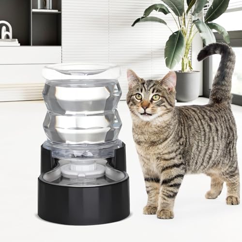 RIZZARI 4L Gravity Cat Water Dispenser: Filtered Hydration for Indoor Cats | Activated Carbon Filter / Stainless Steel Bowl / Apartment Friendly / Bedroom & Kitchen Use / Easy Cleaning/Helps Reduce Odor - color: Dark Black, size: 4L