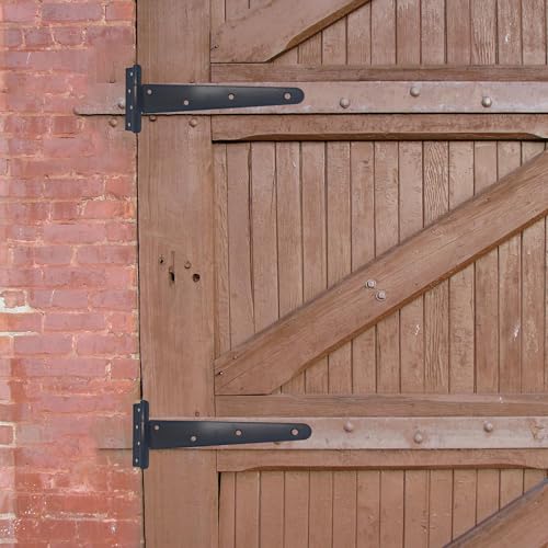 2PCS 8" Heavy Duty T-Strap Hinges, Black Rustic Iron Hinge, Rustproof Gate Tee Hinges for Outdoor Sheds, Barn Doors & Wood Fences-Thickness 2.2mm - size: 8 Inch