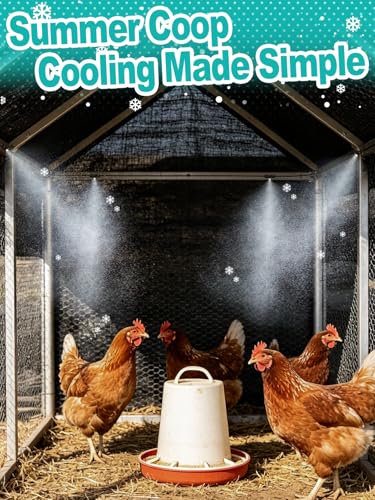 16.4ft Pre-Assembled Chicken Coop Misting System for Cooling Poultry | MADHOLLY Easy to Install, Leak-Resistant Mist Hose Kit, with 3/4" Adapter, 4 Brass Nozzles, Filter Gasket Accessories