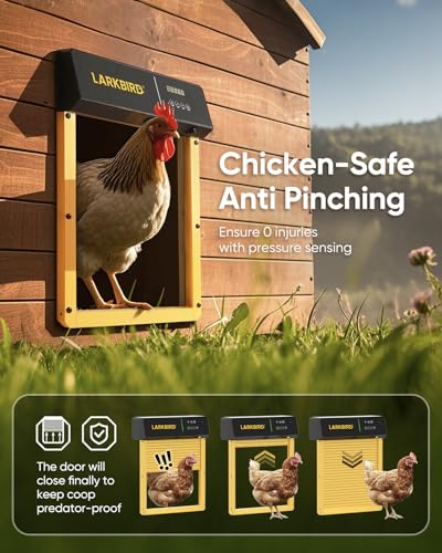 LARKBIRD Automatic Chicken Coop Door with Audio Recall Function, Yellow | Solar & Battery Powered, Timer & Light Sensor, Bluetooth App Control, Anti-Pinch System - color: Yellow