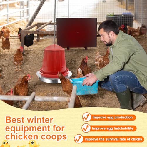 VIHOSE 2 Pcs Chicken Coop Heater 1 PC Radiant Heat Panel with Adjustable Temp 77 to 200℉ 1 PC Stainless Steel Poultry Chicken Waterer Heater for Winter Heated Base Radiant Warmer for Inside Outdoor