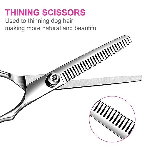 TINMARDA Dog Grooming Kit, Professional Stainless Steel Dog Grooming Scissors with Curved Shears, Pink Finger Rings - 4 Piece Sharp Durable Pet Shears for Dogs Cats At Home Salon-Quality Grooming - color: Pink, size: 4 Piece