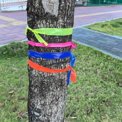 5 Pack Green Flagging Tape, Non-Adhesive Plastic Ribbon Neon Marking Roll | 0.78"*500ft, Marking Tape for Tree Marking, Hunting, Boundaries and Hazardous Areas,Trail Marking - color: Green-5pcs