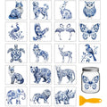 GLOBLELAND 18 Sheets Blue and White Porcelain Animals Rub on Transfers Wild Animals Waterproof UV DTF Cup Wraps Decals 3.9x3.6inch Birds Transfer Stickers for Water Cup Glass Bottle Vase Crafts - style: Porcelain Animal