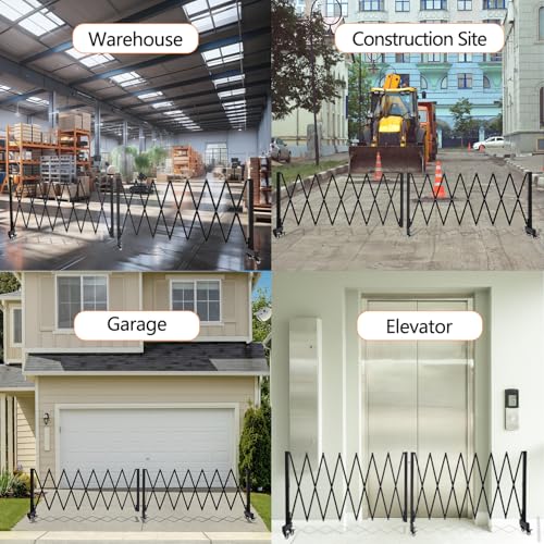 23FT Industrial Expandable Barricade Folding Security Gate with Wheels,Retractable Driveway Gate with Aluminum Fence Black - color: Black, size: 23 feet