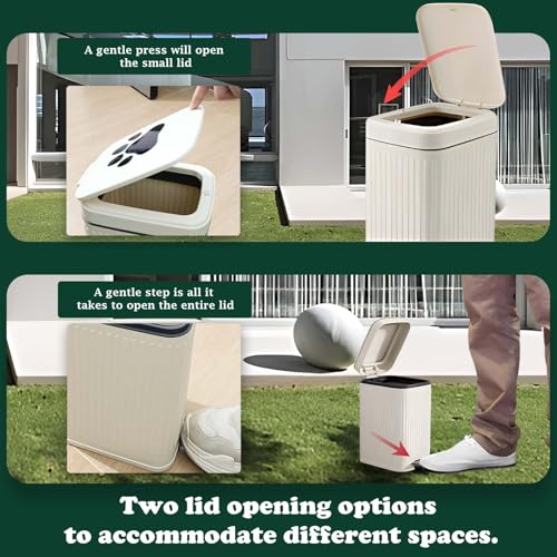 Dog Poop Trash Can Outside - 5L/1.3Gal Small Outdoor Trash Can with Lid | Outdoor Dog Poop Trash Can with Foot Pedal, Dog Waste Container with 40 Bags, Lid Soft Close for Pet, White - size: 5L White Trash Can