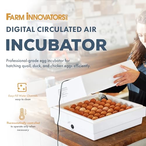 Farm Innovators Model 2450 Pro Series Digital Circulated Air Egg Incubator with Automatic Egg Turning and Humidity Control, 41 Egg Capacity | 4 dozen egg capacity; auto turner; integrated fan; digital display w/temperature, humidity, days to hatch; large