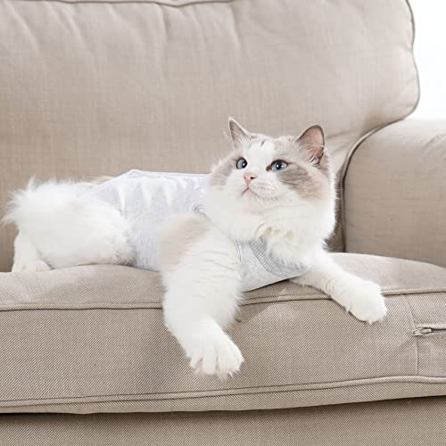 Cat Recovery Suit for Male and Female Surgical Post Surgery Soft Cone Onesie Shirt Clothes Neuter Licking Protective Diapers Outfit Cover Kitten Spay Collar(M, White) - color: White, size: Medium