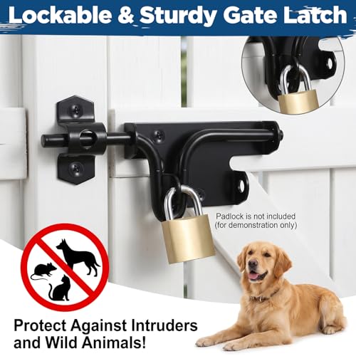 3 Pack Heavy Duty Slide Bolt Gate Latches with Padlock Hole Rustproof Iron Sliding Locks Slide Bolt Gate Latch Door Lock for Wooden Fence Shed Barn Black