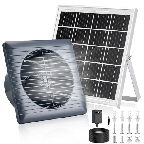 Solar Exhaust Fan with 25W Solar Panel, 6" Solar Powered Vent Fan for Chicken Coop, Greenhouse & Shed, 385 CFM Ventilation Fan with Anti-Backflow Valve, Quiet Brushless Outdoor Cooling - size: 6inch