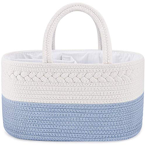 ABenkle Diaper Caddy Organizer - Cotton Rope Nursery Storage Basket for Baby Essentials, Boys & Girls Shower Gift, Changing Table Organizer - color: Blue, size: Large