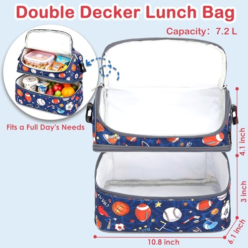 FlowFly Double Decker Cooler Insulated Lunch Bag Large Tote for Boys, Girls, Men, Women, With Adjustable Strap, Football - color: Football