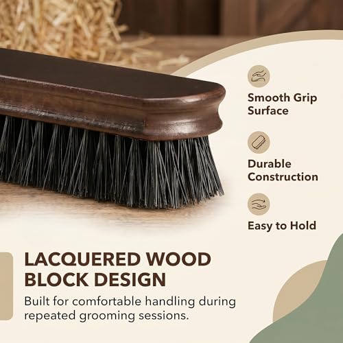 Small Livestock Grooming Brush for Horse, Cow, Pig, Sheep & Goat – Stiff Bristle Barn Brush with Wooden Handle, Cattle Farm Tool for Show Day Dirt, Hair & Coat Care