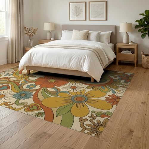 6'x9' Washable Groovy Heart Area Rug, Cream Non-Shedding Pet Friendly Room Rug Foldable Easy Care Carpet for Queen Size Bedroom, Under Bed, Master Suite | Ref:1969519 - color: Beige/Pattern 27, size: 6' x 9' (Rectangular)