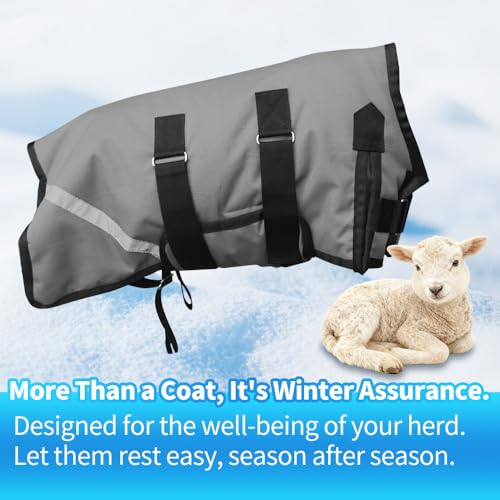 Goat Coat, Winter Livestock Blanket for Goats, Sheep, Calves, Dogs, Mini Pigs & Donkeys with Reflective Strip, Adjustable Farm Animal Coat, 1200D Waterproof 150g 28.68" Back (Gray, Medium) - color: Gray, size: Medium