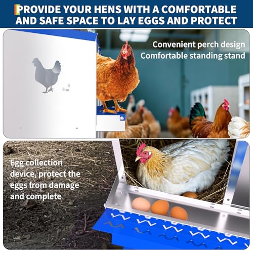 6 Hole Chicken Nesting Box, Galvanized Steel with Removable Trays for Backyard - color: Blue, size: 6 holes with legs
