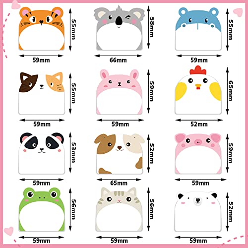 Yinder 24 Pads Animal Sticky Notes, Cute Cartoon Memo Self Adhesive | 12 Kawaii Designs, Team Gifts and Employee Appreciation, Office Memo Pads, Veterinary Clinic School Tabs, Party Supplies - style: Classic Animals