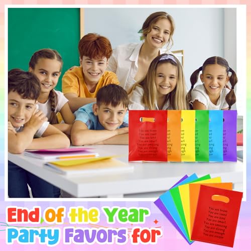 Coume 100 Pcs Back to School Gifts Bags for Students Rainbow Inspiration Quotes Plastic Goodie Snack Treat Bags with Handles Birthday Party Favors from Teachers, 6" x 8" - style: Classic Style