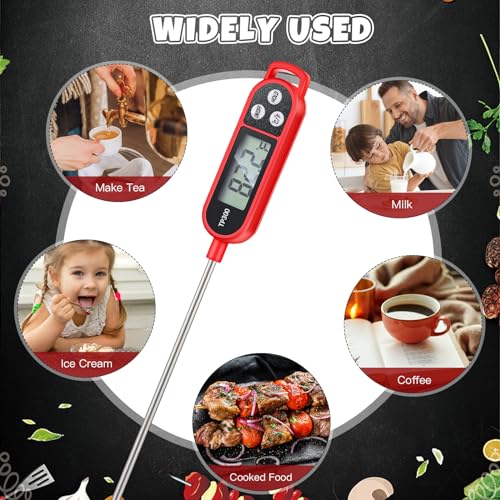 Copkim 6 Pcs Food Thermometer Instant Read Probe BBQ,Red | Waterproof Stainless Probe, Accurate Temperature Reading, Meat Grilling Baking Water Milk Yogurt Cooking Kitchen BBQ - color: Red